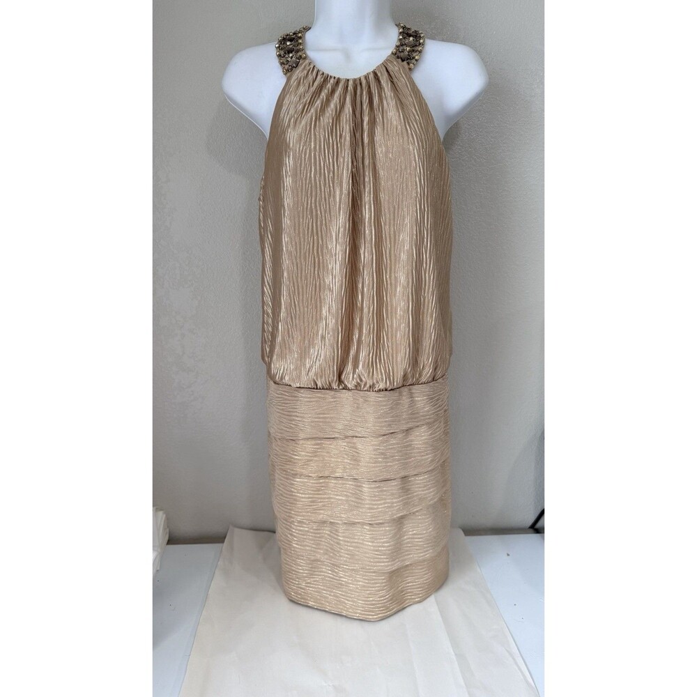 Laundry by Shelli Segal Champagne Beaded Cocktail Dress Women’s Size 2